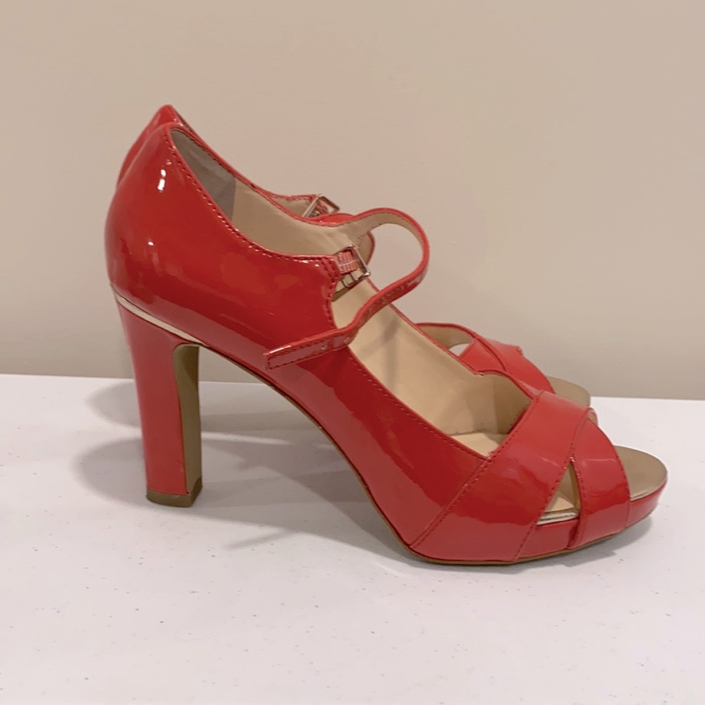 Franco Sarto coral patent leather heeled sandals